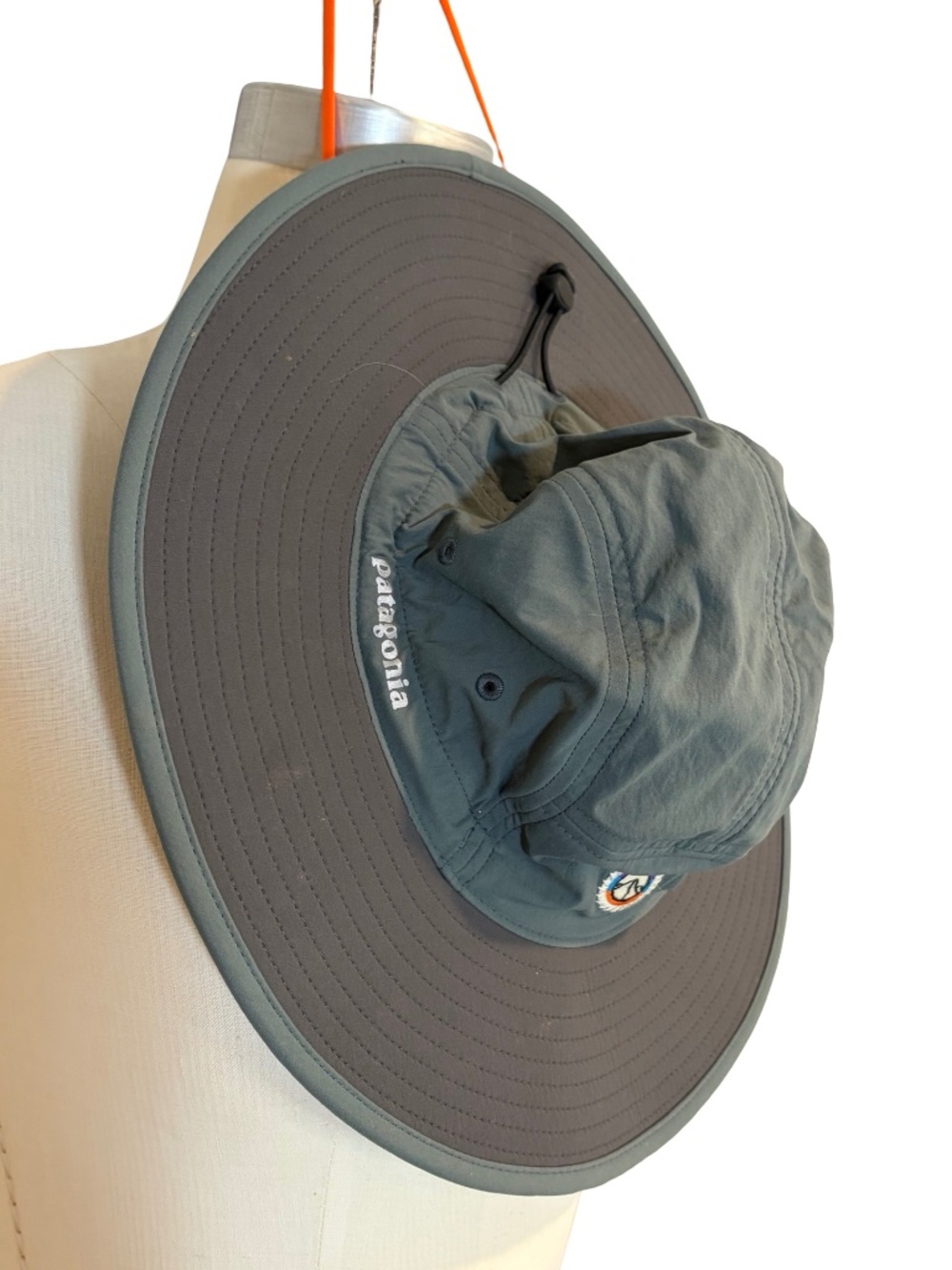 Patagonia Olive Green Wide Brim Sun Hat w/Chin Strap - Nylon Material Small